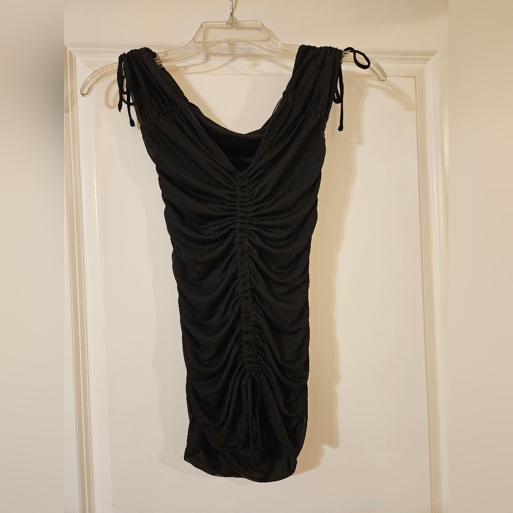 Express Black Ruched Adjustable Ties Top, XS